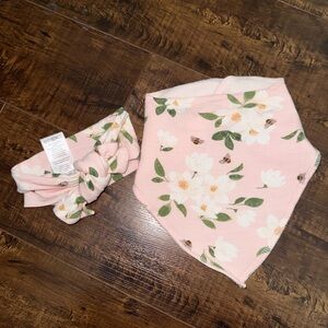 Angel Dear x SpearMINT Love Magnolia Floral Pink Kids Headband and Bib Set